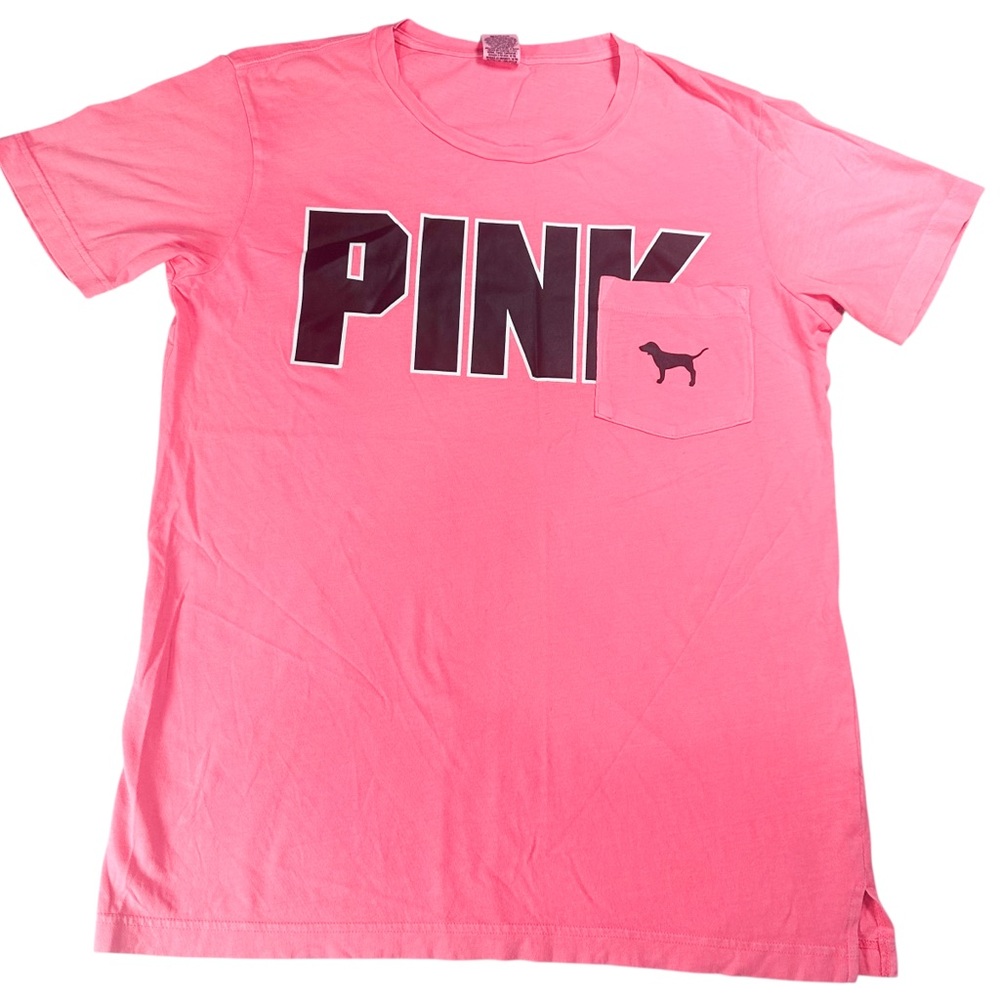 Victoria’s Secret PINK logo peach tee with pocket S